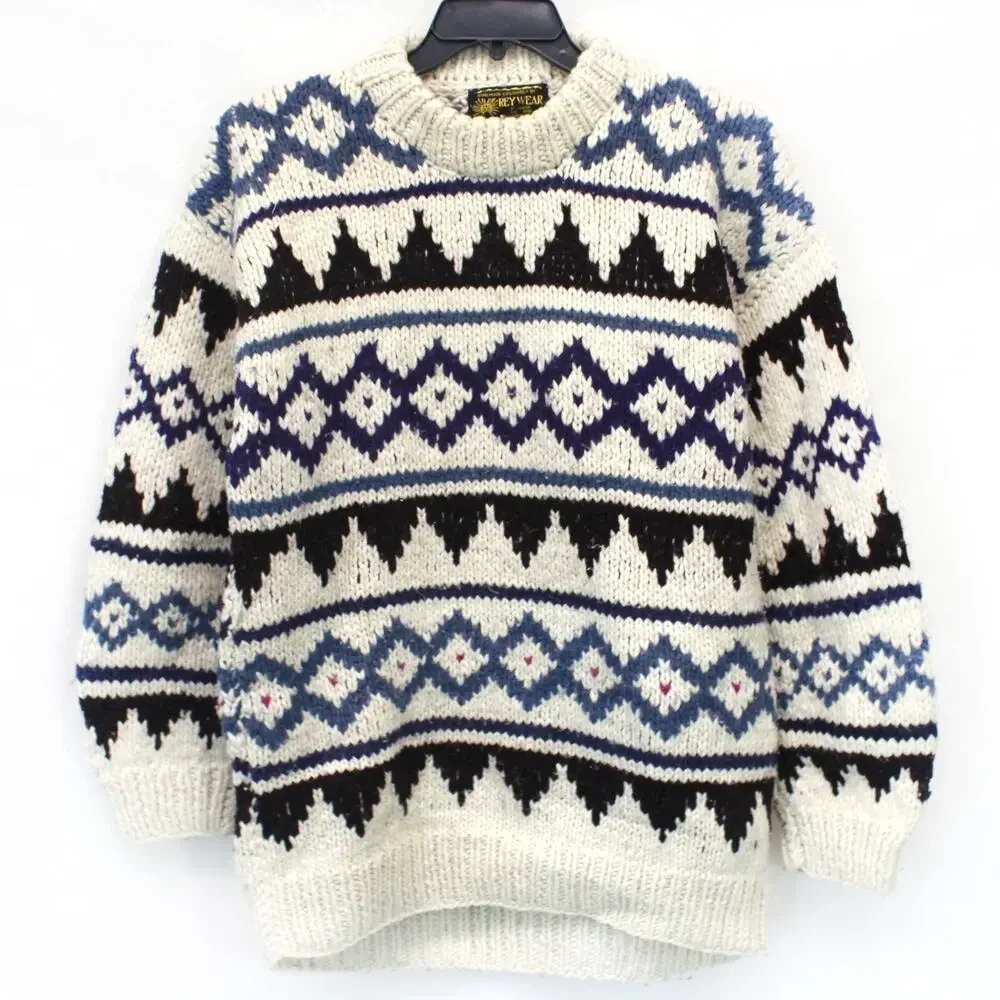 Rey Wear Vintage 100% Wool Fishermen Chunky Knit Pullover Sweater One Size